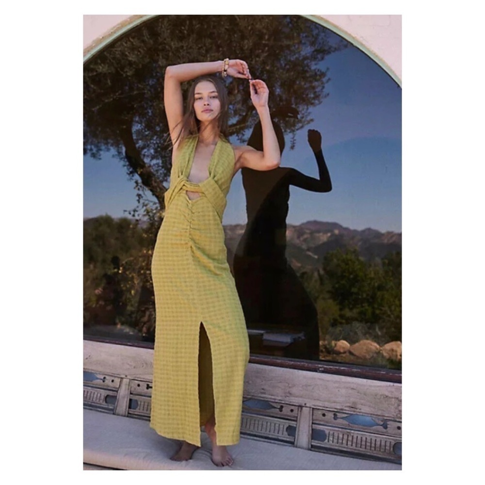 Free People Nya Cutout Halter Maxi Dress Olive Green Endless Summer M - Picture 6 of 10